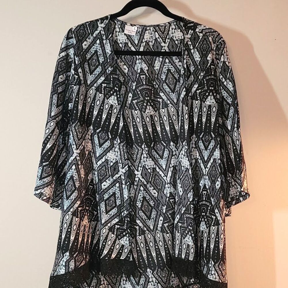 Large Cape Drape Duster Cover Up Cardigan Kimono Handmade Black White